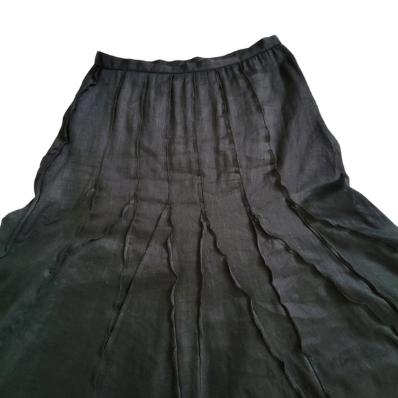 Spanner Black Linen A-Line Midi Skirt Fit and Flare Triangular Inserts Lined 12 - Picture 5 of 10